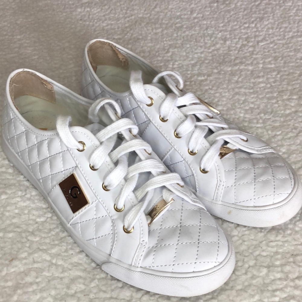 G by Guess white and gold shoes